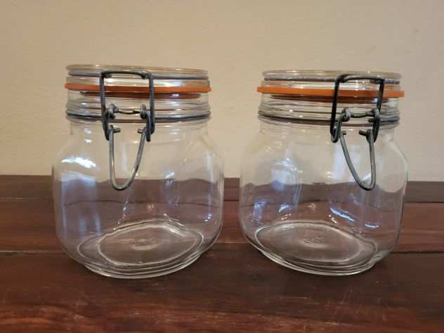 Coppia barattoli in vetro vintage con tappo ermetico 34 litro