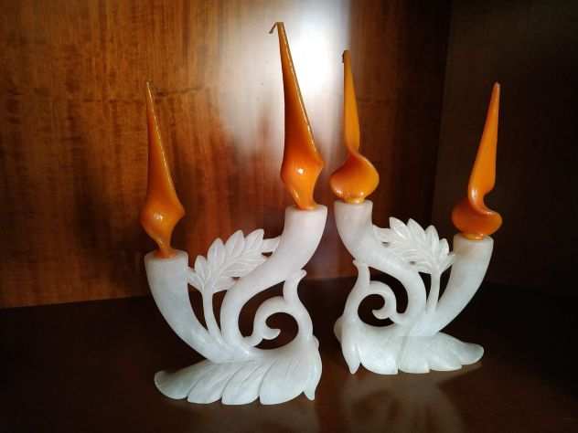 Coppia candelabri in alabastro bianco