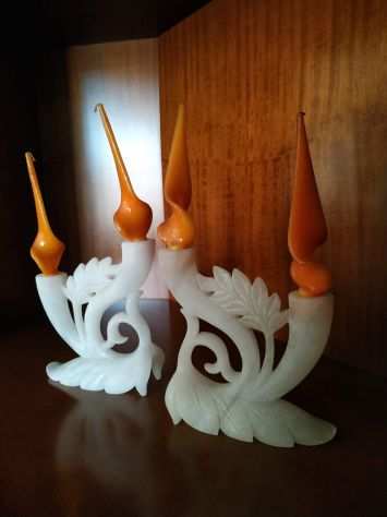 Coppia candelabri in alabastro bianco