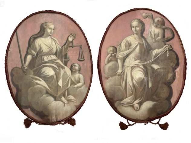 Coppia di antichi dipinti ad olio su tela secolo XVIII 1700 700
