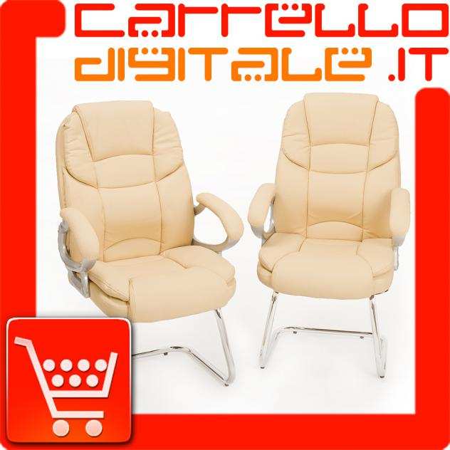 COPPIA DI POLTRONCINE UFFICIO OSPITE IN ECOPELLE BEIGE - MODELLO SILKY - NUOVA