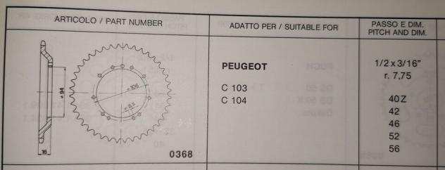 Corona 46 denti Peugeot C 103 104 CH 036346 BEA 036846