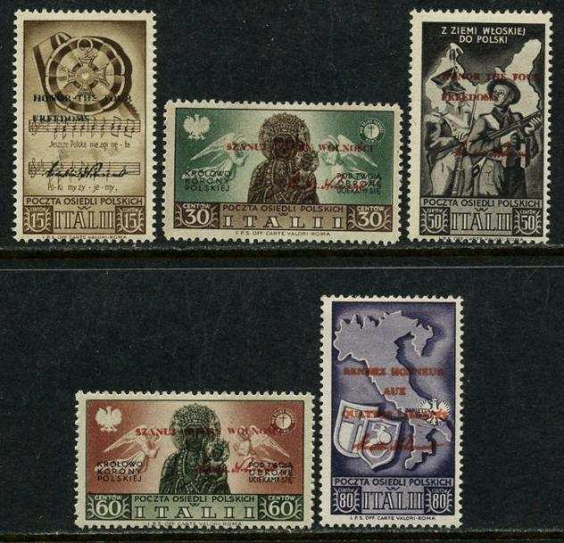 Corpo Polacco 1946 - Rendere onore alle quattro libertagrave, serie completa di 5 valori con la firma di Roosevelt. - Unificato 3135