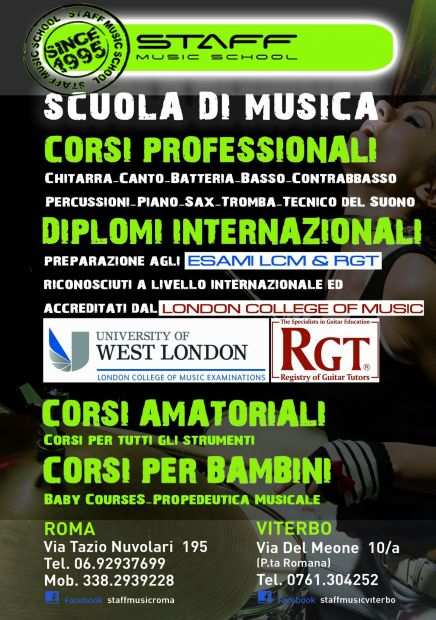 Corsi di MUSICA e DOPPIAGGIO- Staff Music School Viterbo