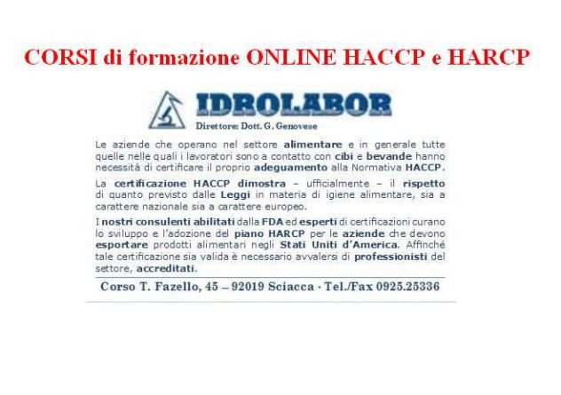 corsi HACCP in sede e online validi in tutta Italia
