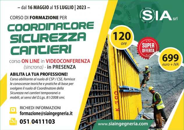 CORSO COORDINATORE SICUREZZA CANTIERI 120 ORE