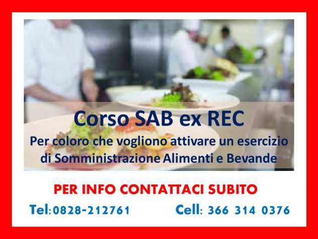 Corso ex-REC corso SAB (somministrazione Alimenti e Bevande)