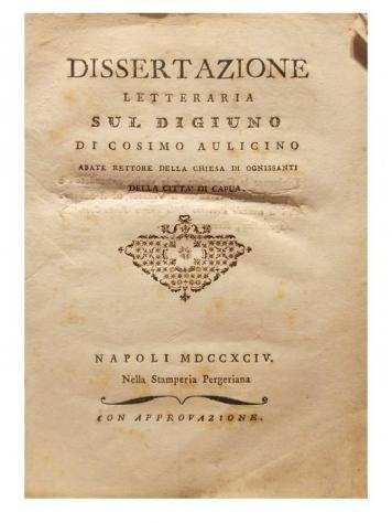 Cosimo Aulicino - Dissertazione letteraria sul Digiuno - 1794