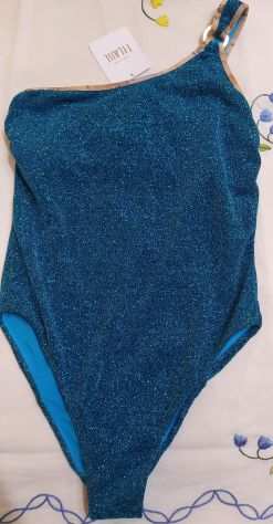 Costume intero 1 Classe monospalla azzurro lurex taglia II