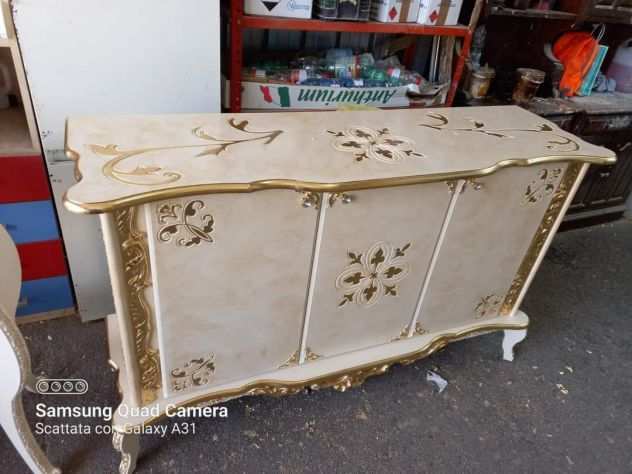 Credenza con fiori legno foglia oro avorio con spedizione