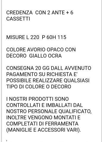 Credenza madia dipinta a mano avorio e oro ante cassetti legno con spedizione