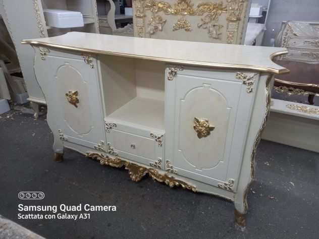 Credenza pandografata salotto stile barocco classico foglia oro con spedizione