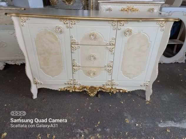 Credenza stile barocco avorio e foglia oro con spedizione