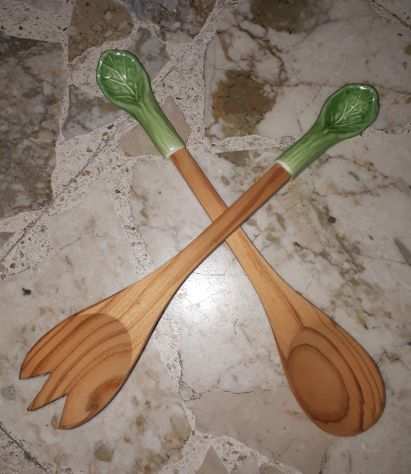 Cucchiaio e forchettone legno ceramica