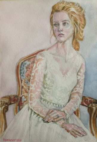 Dama con abito in pizzo in poltrona stile Luigi XV