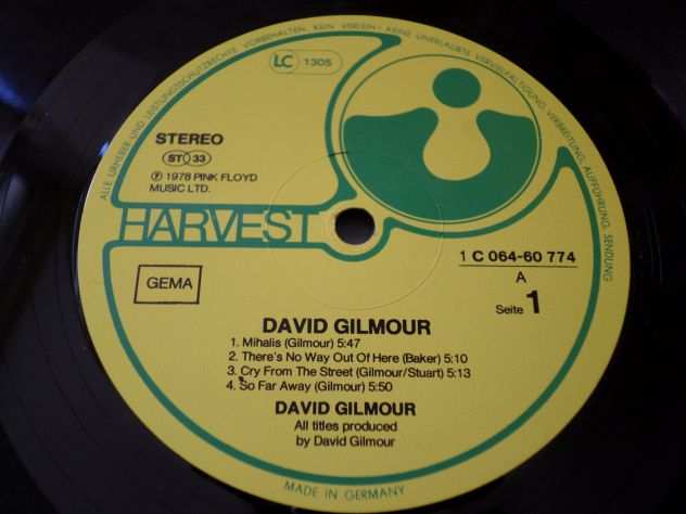 DAVID GILMOUR (Pink Floyd) David Gilmour - LP  33 giri 1978 Gatefold Harvest