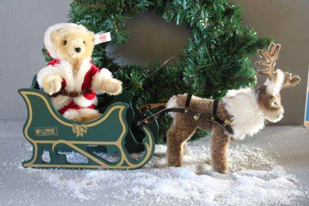 Decorazione natalizia Steiff Teddybeer met arreslee, getrokken door rendier, EAN 670565 (3) - mohair, legno