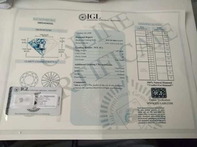 Diamante 1.07 Ct Color H Clarity I3 Certificato IGL