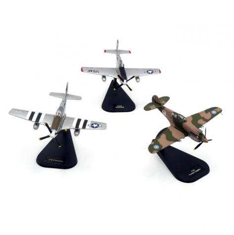 Die Cast - 3 Modellini Aerei WWII North American P-51 Mustang, P-40 Flying Tigers e North American F-51D Mustang - 1940-1949 - Stati Uniti