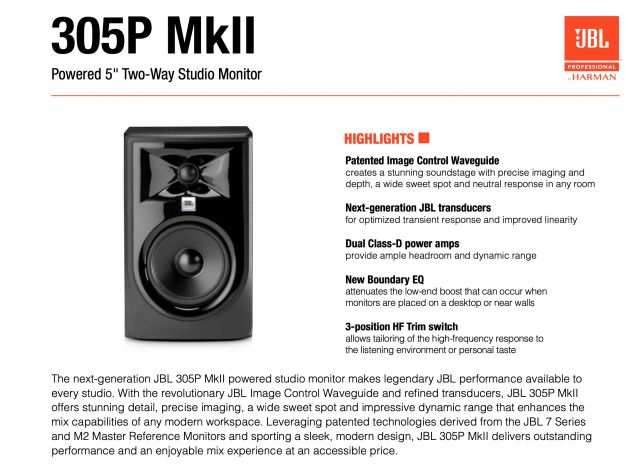 Diffusore attivo JBL 305P MkII Studio Monitor, due disponibili
