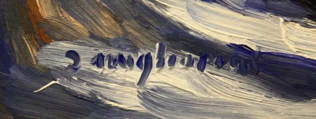 Dino Migliorini pittore olio su cartone telato strada con pini