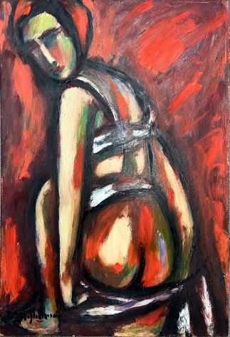 Dino Migliorini pittore olio su faesite figura femminile