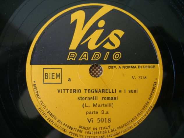 Disco Bachelite 78 Giri STORNELLI ROMANI Vis Radio