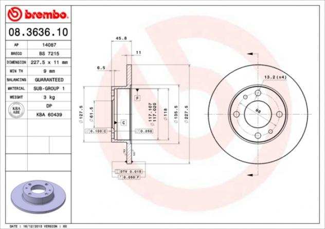 Disco Freno Brembo 08363610 Fiat, Lancia, Seat