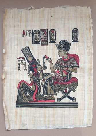 Disegni di arte egizia su carta di Papiro Tutankhamon e Ankhesenamon