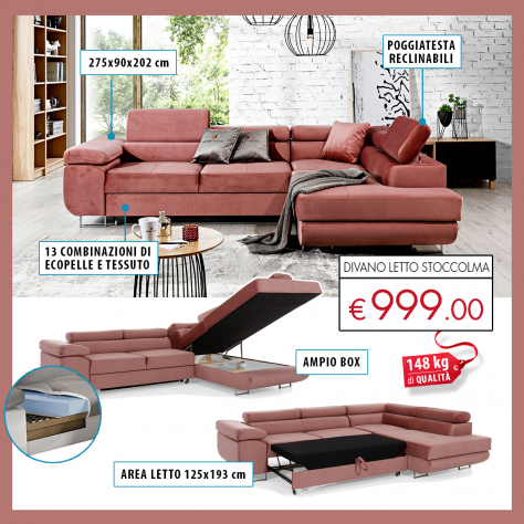 Divano letto angolare con box modello STOCCOLMA