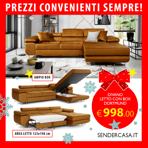 Divano letto angolare con box ROBUSTISSIMO modello DORTMUND