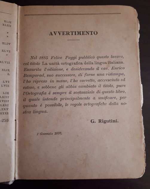 DIZIONARIETTO ITALIANO di Ortografia e di Pronunzia, Giuseppe Rigutini, 1897.
