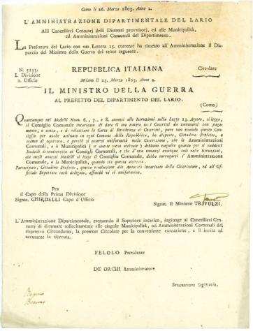 Documento - Alessandro Trivulzio - Documento dal Ministro della Guerra - 1803