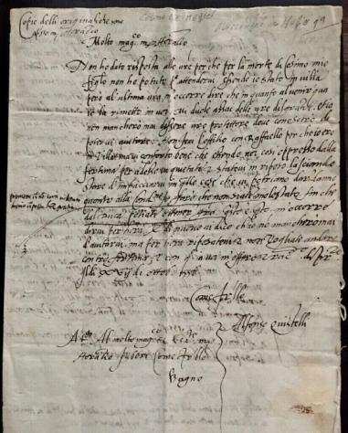 Documento - Alfonso Quistelli - Lettera autografa - 1556