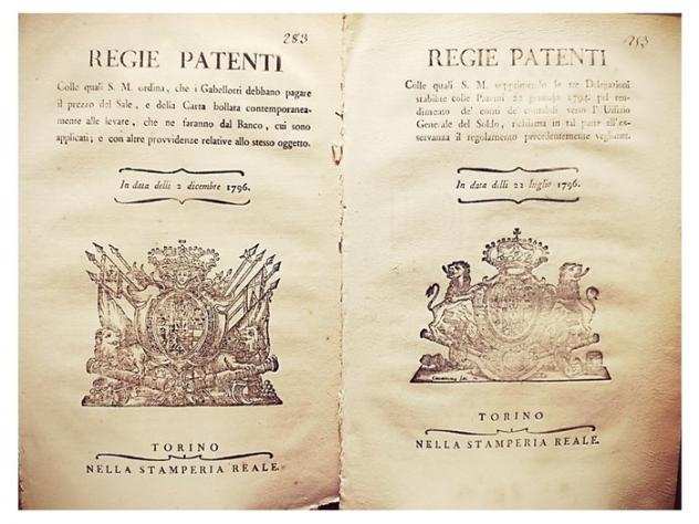 Documento - Anonimo. - Regie Patenti di S. M. Re di Sardegna. - 1795