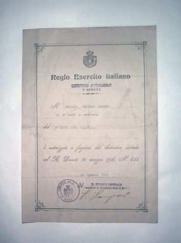 Documento del regio esercito italiano, 1917