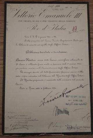 Documento - Mussolini  Vittorio Emanuele III - Decreto militare autografo - 1926