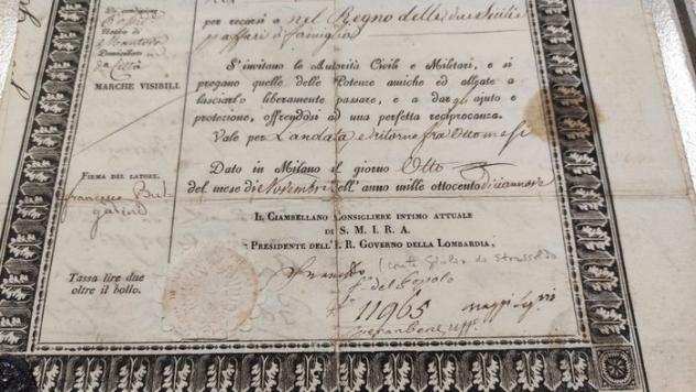 Documento - Passaporto in nome Francesco I dUngheria Boemia, Venezia e duca di Milano - Per il conte Francesco Bulgarini - 1819