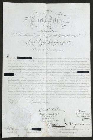 Documento - Regno di Sardegna - Decreto con autografo di Re Carlo Felice di Savoia - 1823