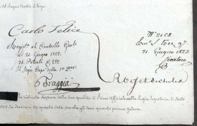 Documento - Regno di Sardegna - Decreto con autografo di Re Carlo Felice di Savoia - 1823