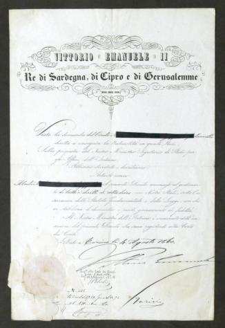 Documento - Regno di Sardegna - Decreto con autografo di Re Vittorio Emanuele II di Savoia - 1860