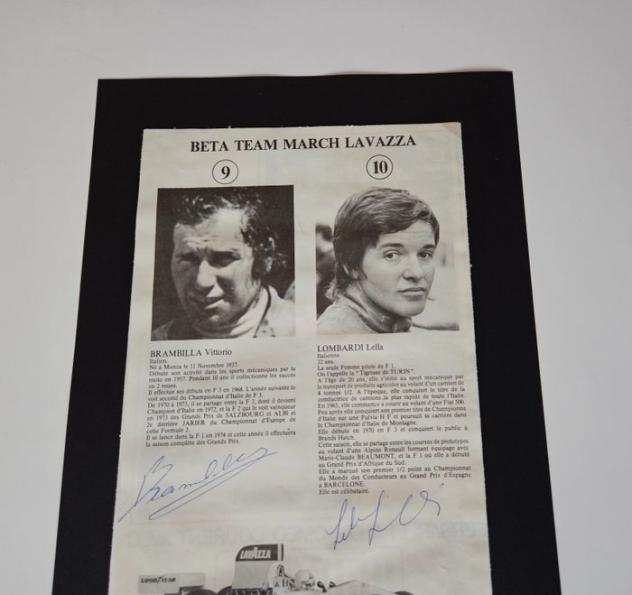 Documento - Vittorio Brambilla - Lella Lombardi - Autografo - Gp Monaco - 1975