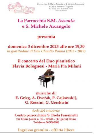domenica 3.12.2023 Concerto Duo pianistico Flavia Bolognesi Maria Pia Milani