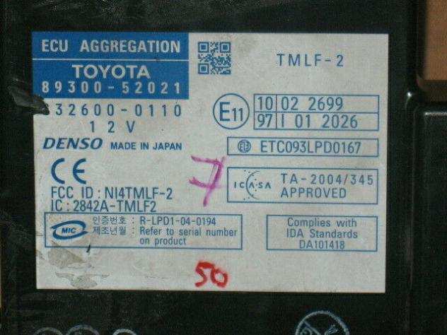 ECU BOX ASSY AGGREGAZIONE Toyota DENSO 89300-52021 326000110