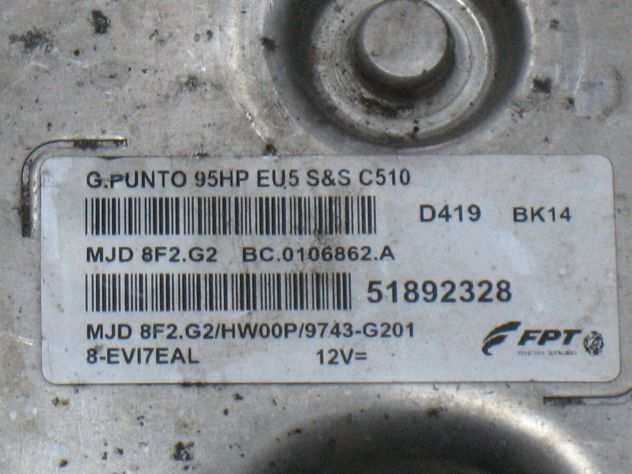 ECU CENTRALINA FIAT GRANDE PUNTO 95HP 51892328 MJD 8F2.G2 HW00P