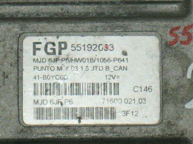 ECU Centralina Fiat Punto 1.3 55192093 MJD 6JF.P6 HW01B