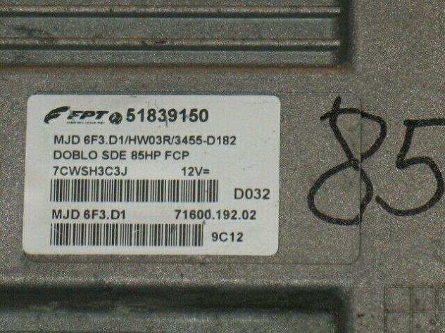 ECU FIAT DOBLO 1.3 JTD 85HP 51839150 MJD 6F3.D1 HW03R 3455-D182