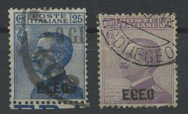 Egeo 1912 - Francobolli dItalia del 1908 soprastampati EGEO con varietagrave con quotGquot rotta quotECEOquot-usati - Sassone n. 1b-2b