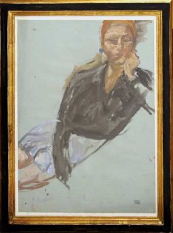 Enzo Faraoni pittore quadro tempera su cartoncino figura femminile