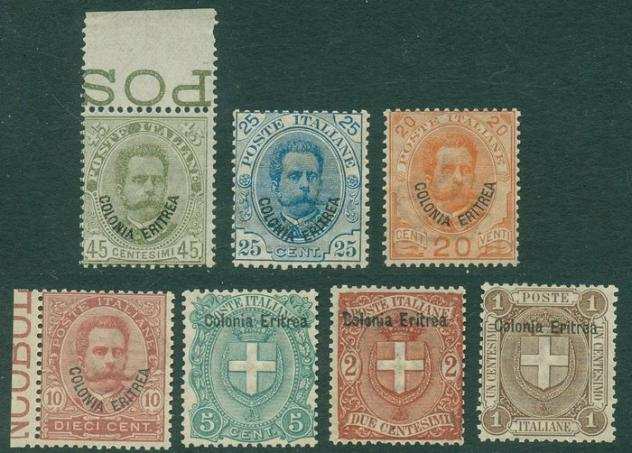Eritrea italiana 1895 - Umberto, II emissione, 7 valori discretamente centrati. - Sassone 1218